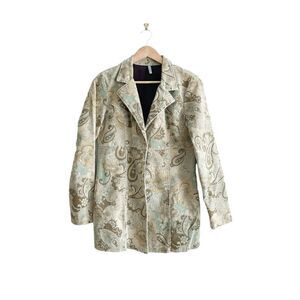 Tempted Womens Blazer Coat BOHO Vintage Paisley Print Corduroy Tan Brown Large